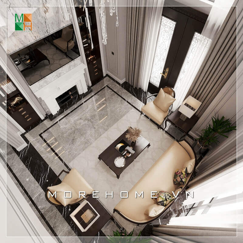 Morehome gợi ý cho bạn mẫu thiết kế không gian phòng khách đẹp dành cho căn hộ cao cấp như biệt thự, penthouse, chung cư, nhà phố tân cổ điển. Khám phá các mẫu trang trí phòng khách cao cấp