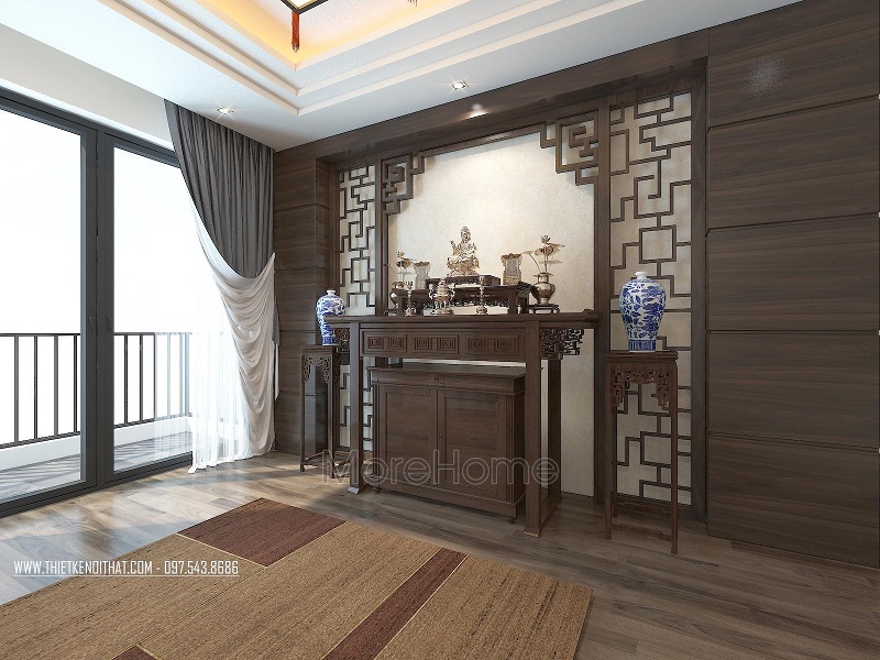 Thiết kế phòng thờ gỗ tự nhiên hiện đại khắc phục không gian hạn chế đang được nhiều khách hàng quan tâm và hướng đến