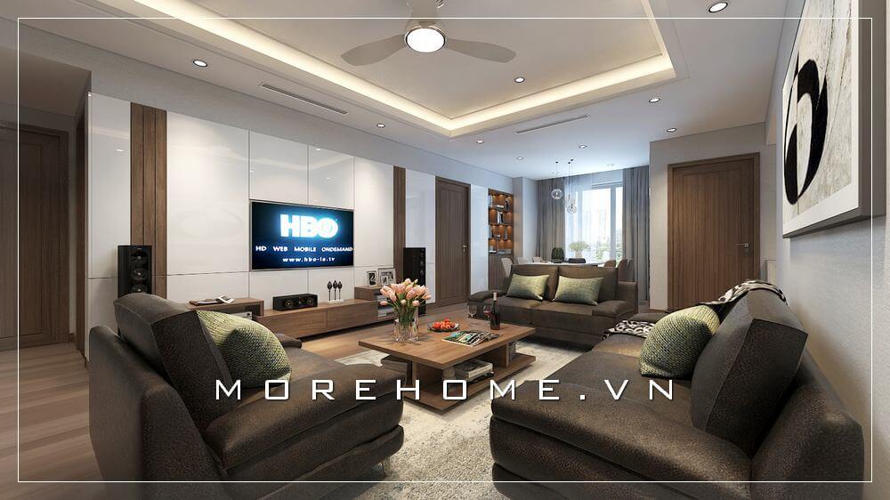 Thiết kế phòng khách hiện đại với nội thất sofa bọc da cao cấp mang đến sự ấm cúng, sang trọng cho căn phòng Thiết kế chung cư