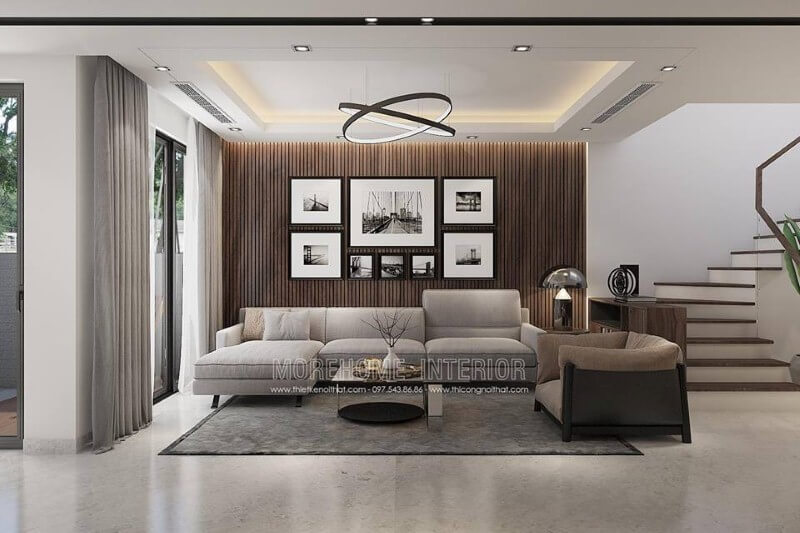 Sắp xếp phòng khách hiện đại đẹp với cách phối màu ấn tượng. Thiết kế phòng khách tại Hà Nội