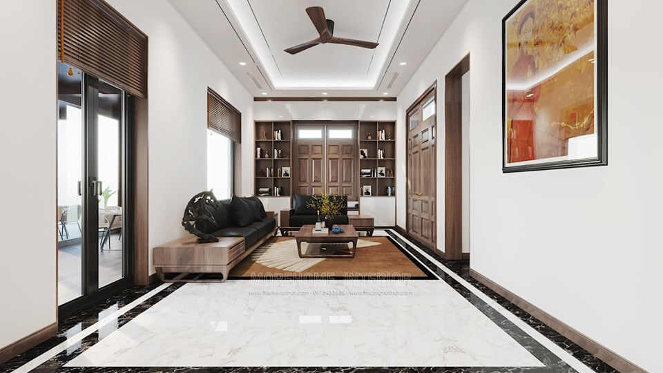 Thiết kế nội thất gỗ óc chó cho phòng khách nhà phố, không gian tiếp khách sang trọng, hiện đại Chiêm ngưỡng các mẫu phòng khách đẹp mê ly