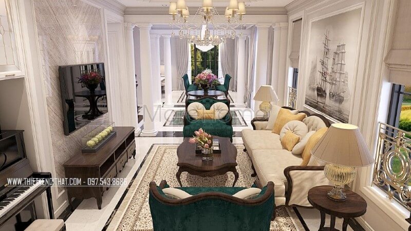 Thiết kế nội thất phòng khách biệt thự cao cấp phong cách tân cổ điển ấn tượng bởi các đường nét sắc nét và chi tiết tỉ mỉ, tinh tế Chiêm ngưỡng các mẫu phòng khách đẹp mê ly