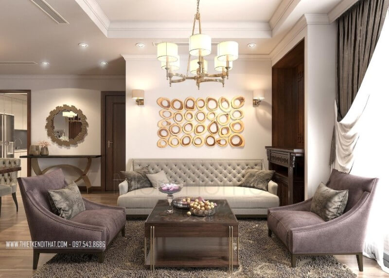 Mẫu thiết kế nội thất phòng khách chung cư đẹp theo phong cách tân cổ điển Thiết kế nội thất phòng khách