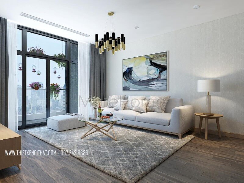 Bố trí nội thất chung cư hiện đại với gam màu trắng hiện đại Thiết kế nội thất phòng khách