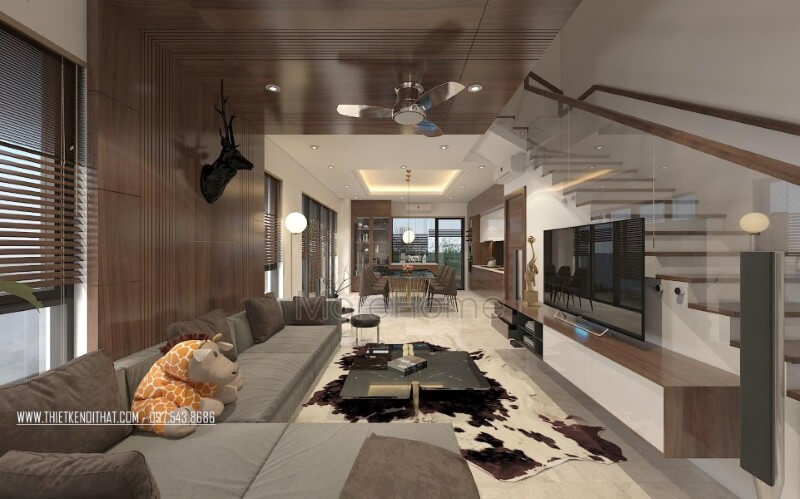 Trang trí nội thất phòng khách đẹp hiện đại chú trọng sử dụng các khối hình đơn giản giúp tiết kiệm tối đa diện tích sử dụng cho trang trí mà không làm ảnh hưởng đến tính thẩm mỹ của căn biệt thự Thiết kế nội thất phòng khách