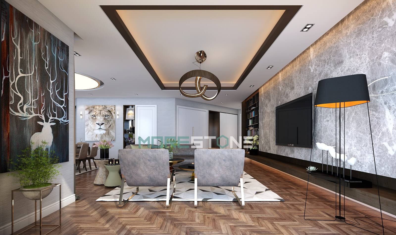 Thi công không gian phòng khách sang trọng theo phong cách hiện đại Thiết kế nội thất phòng khách