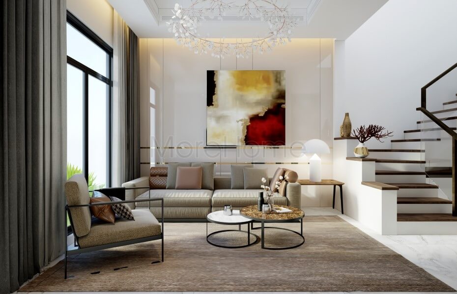Thiết kế phòng khách đơn giản với cách trang trí nội thất trẻ trung và ấn tượng Thiết kế phòng khách tại Hà Nội
