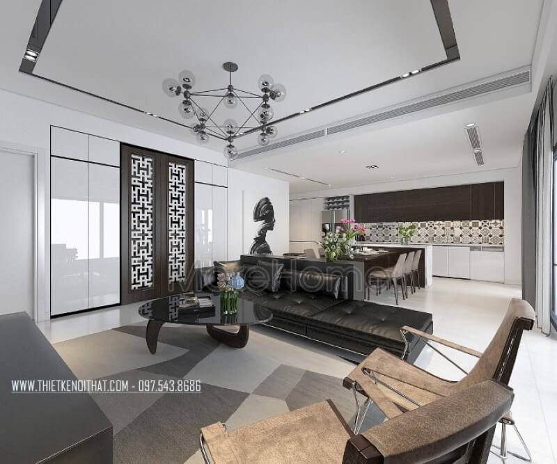 Nội thất phòng khách chung cư được sắp xếp vô cùng hợp lí, không chỉ mang lại một không gian sinh hoạt chung sang trọng, thanh lịch mà không kém phần tiện nghi Các ý tưởng trang trí phòng khách độc đáo