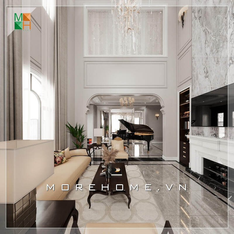 Morehome gợi ý cho bạn mẫu thiết kế nội thất không gian phòng khách tân cổ điển sang trọng, cao cấp cho biệt thự, nhà phố, penthouse , chung cư cap cấp. Vẻ đẹp các mẫu phòng khách đẳng cấp